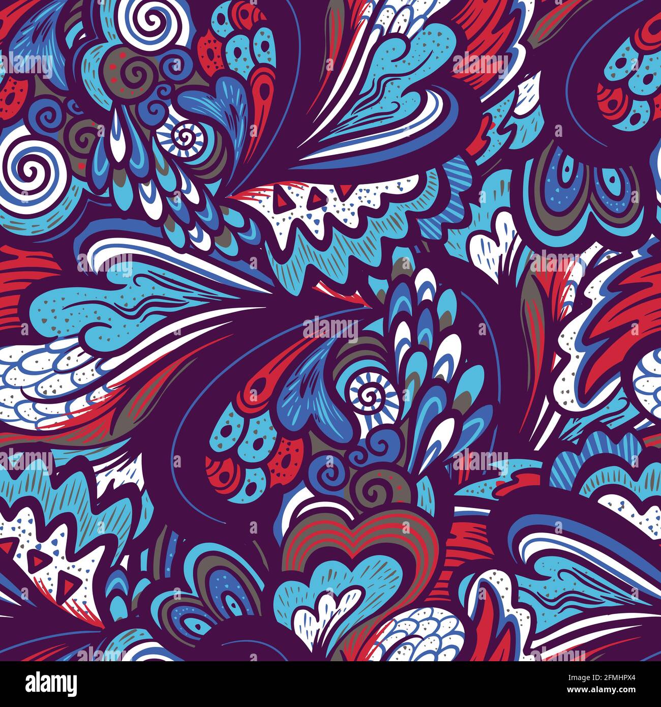 Colorful seamless pattern with ornate nature elements. Stock Vector