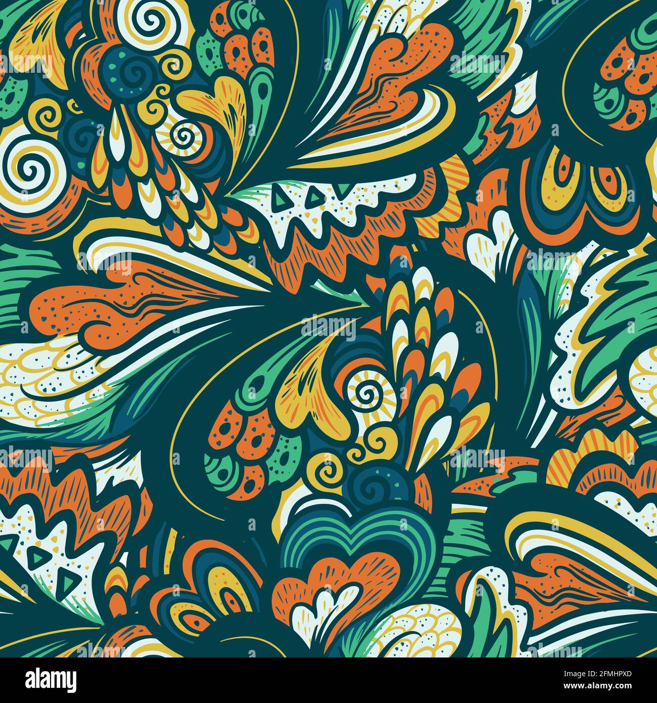 Colorful seamless pattern with ornate nature elements. Stock Vector