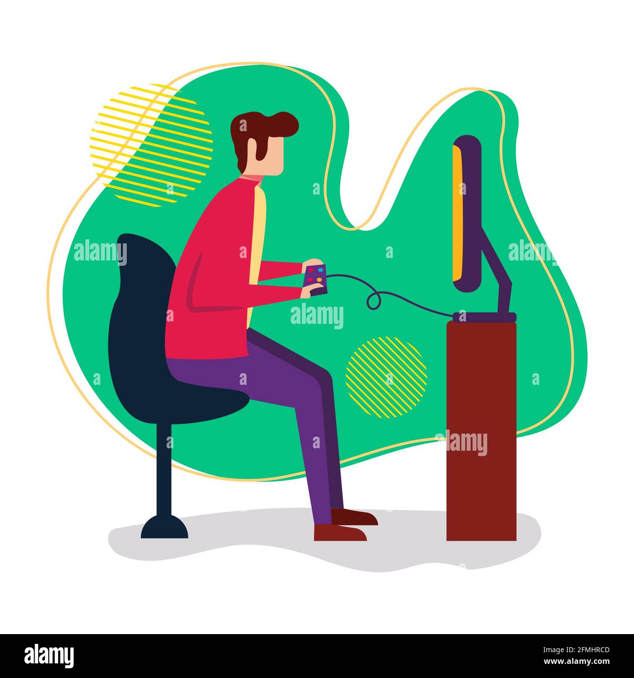 young man playing console games vector illustration in flat style Stock Vector