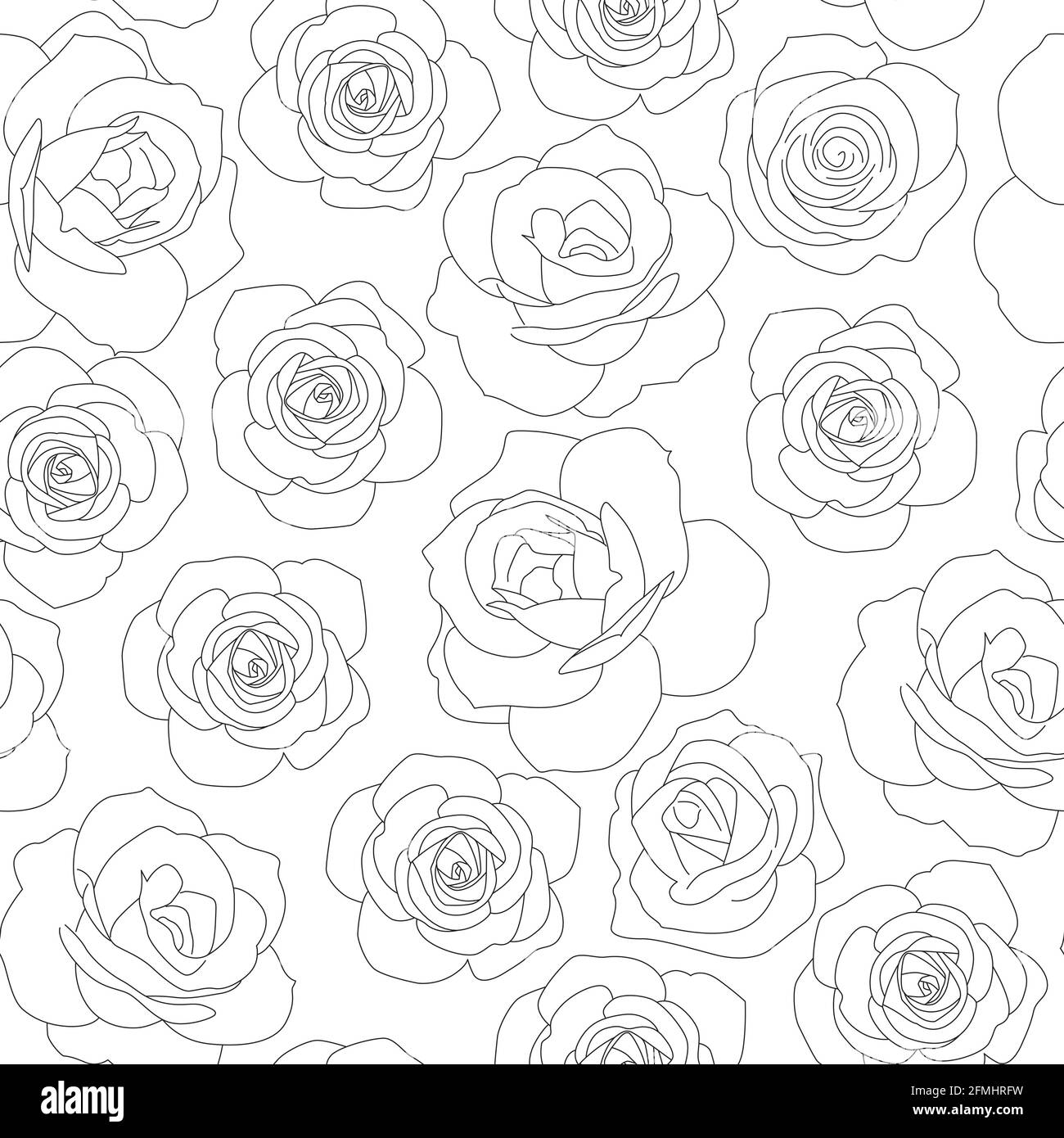 Seamless roses flower black and white lineart background Stock Vector ...
