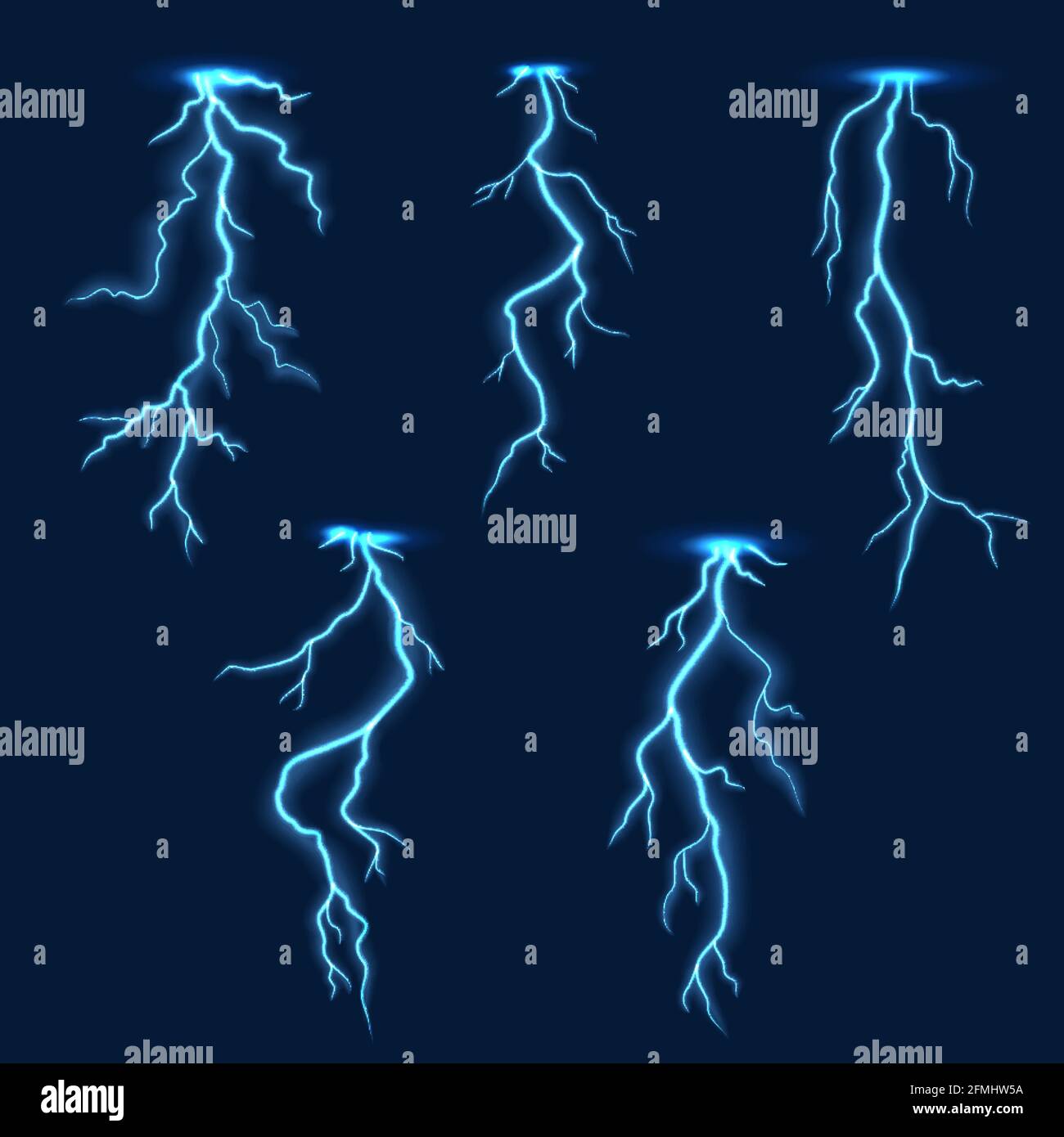 Lightning thunder bolt, thunderstorm electric flash effect on vector