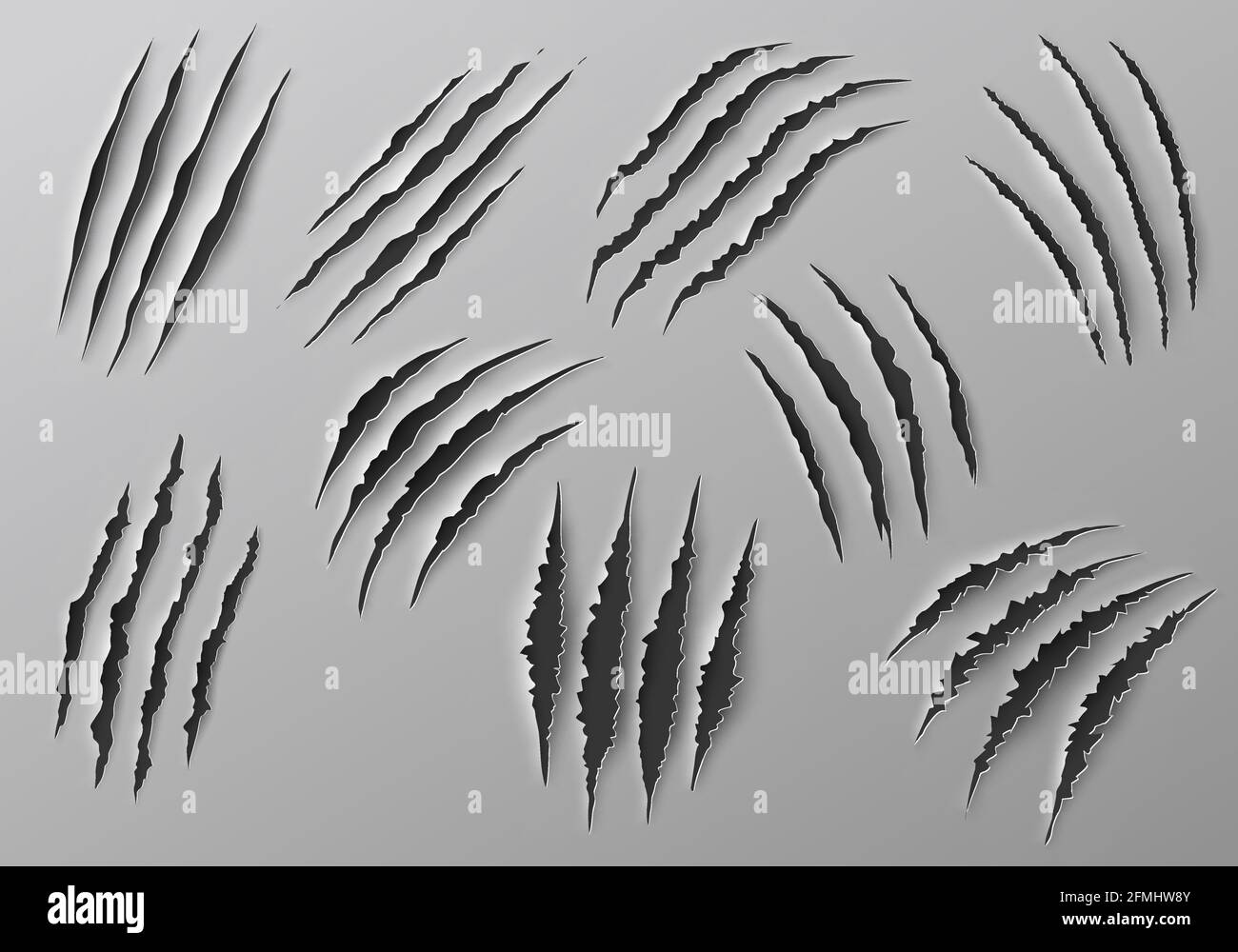 Claw marks, scratches and torn traces of vector animal paw slashes. Monster claw marks of wild tiger, lion, cat or bear attacks, dinosaur or werewolf Stock Vector