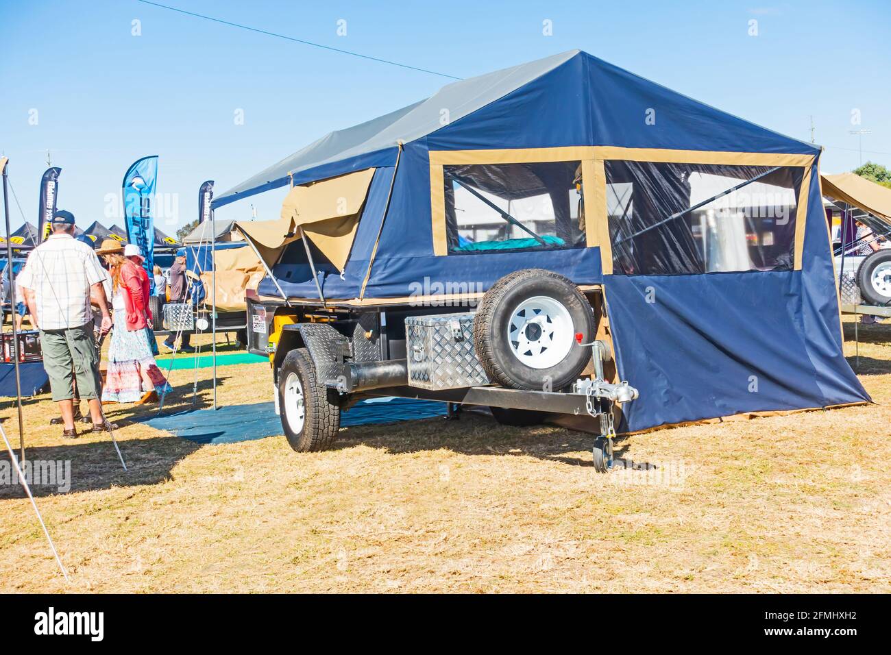 Camper trailer with attached tent Stock Photo Alamy