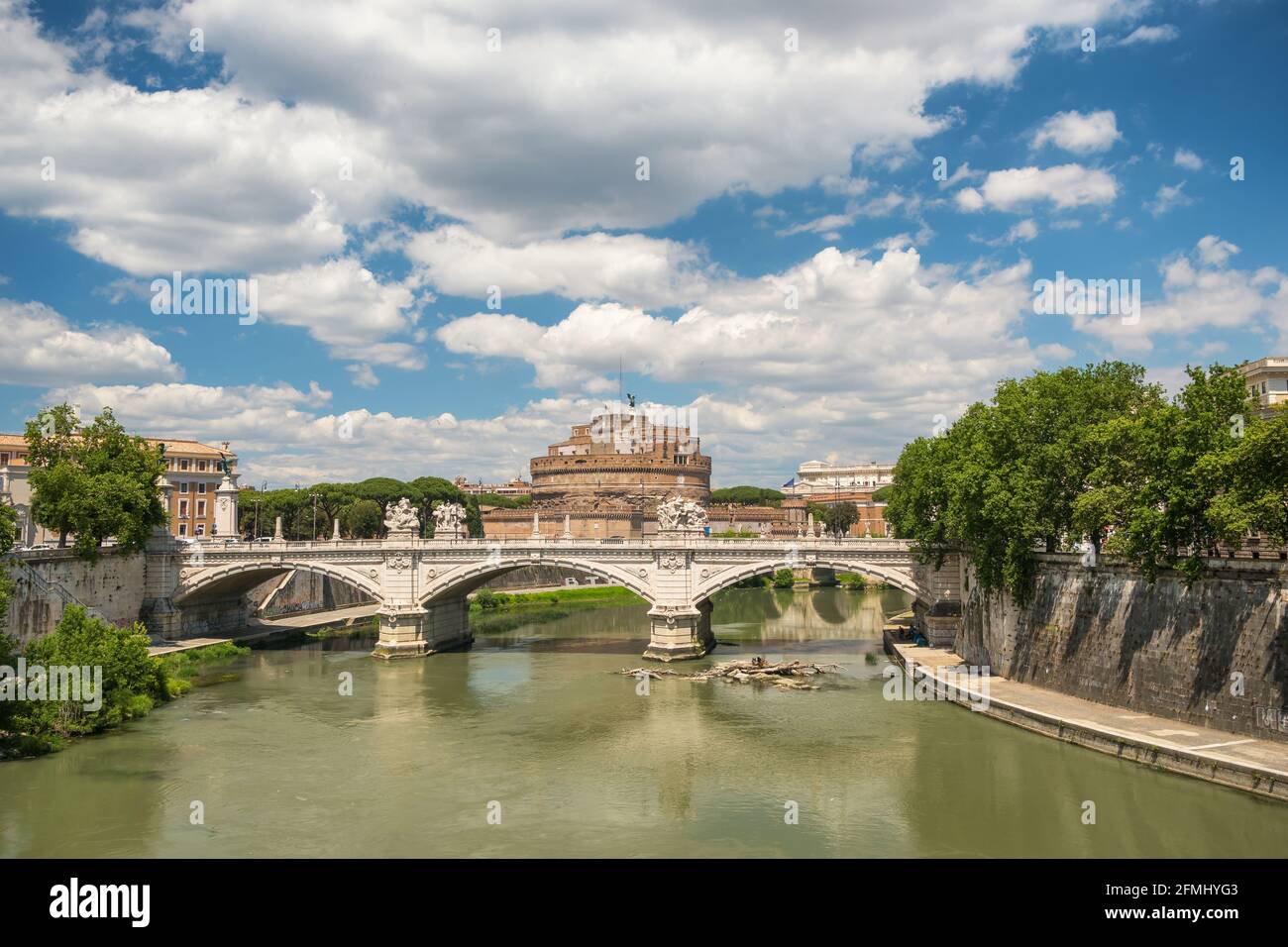 Saint Angelo castle and bridge over the Tiber river in Rome Stock Photo
