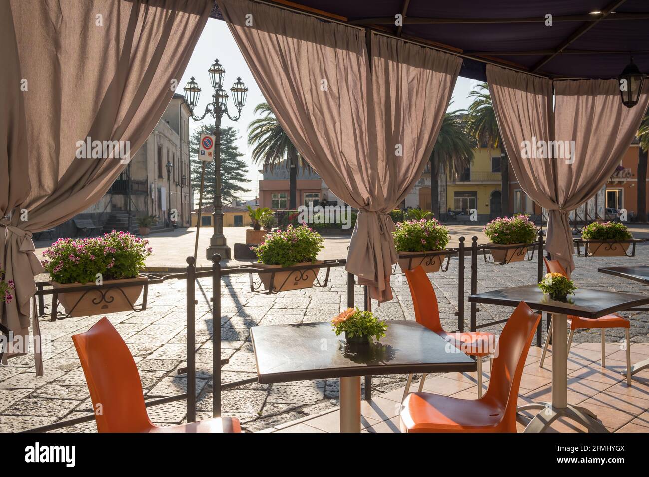 Lovely outdoor cafe in Sicily, Italy. Stock Photo