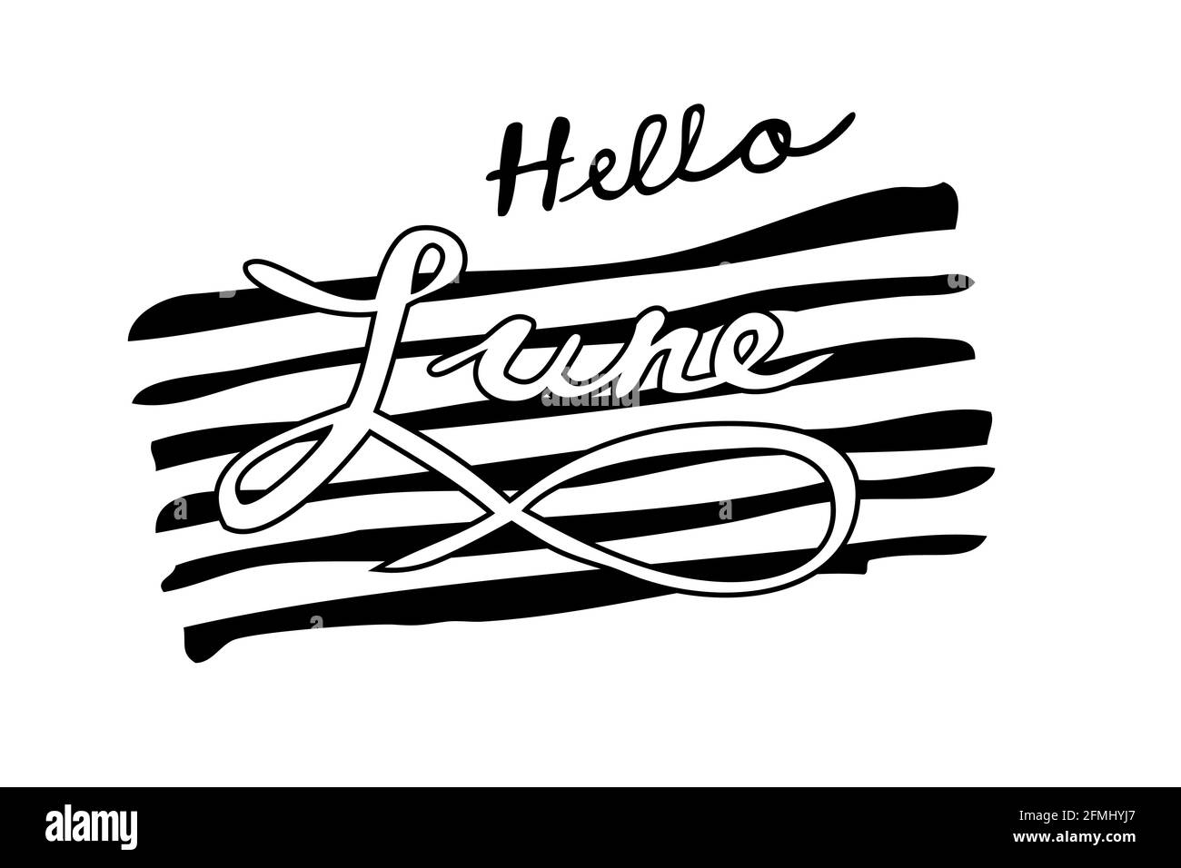 Simple Vector Lettering, Hello June, Isolated on White Stock Vector