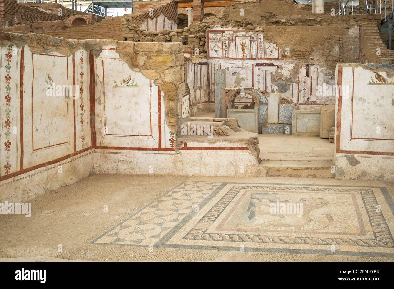 Ruins of antique terrace houses in Ephesus ancient city, Turkey Stock