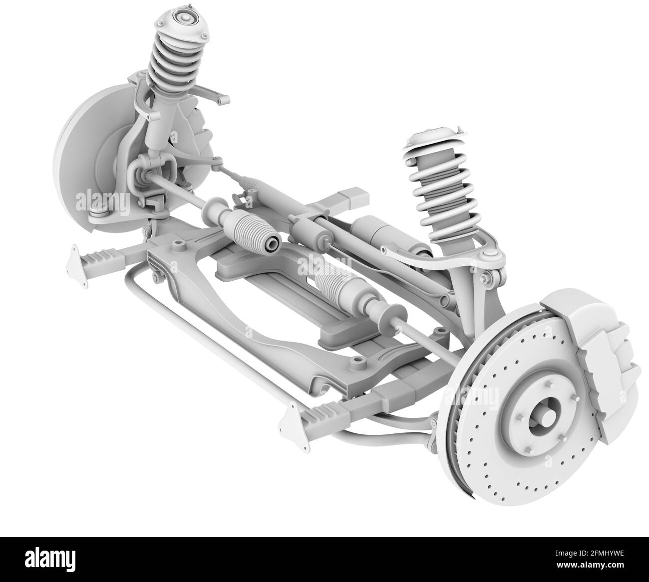 Clay rendering of car suspension and disk brake isolated on white ...