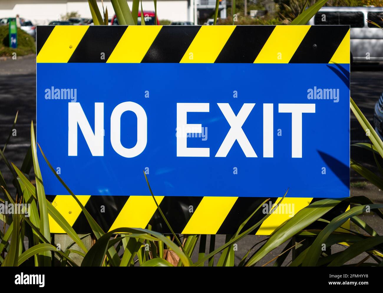 Bright colors on this No exit sign.. Tell people not to go out this way