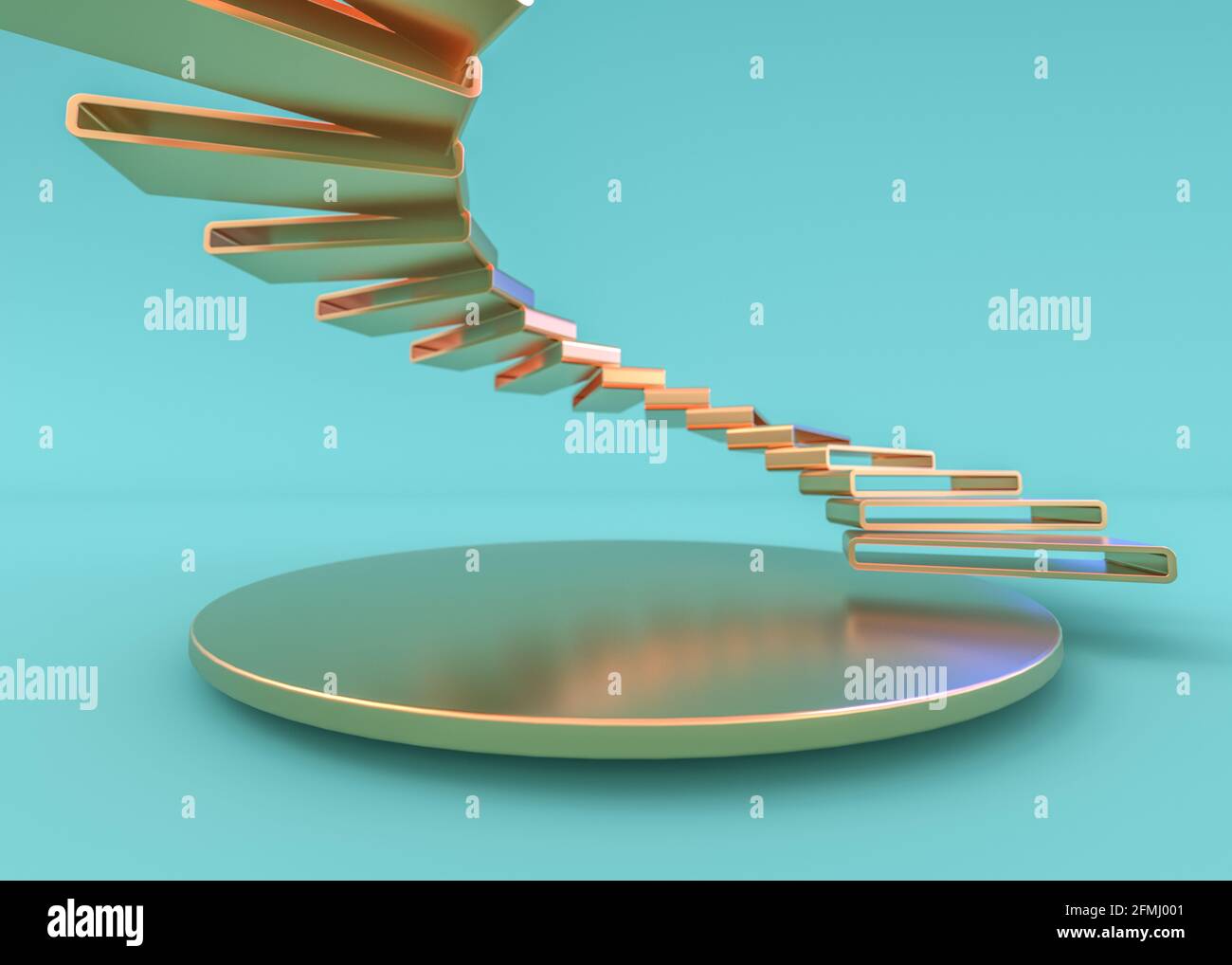 Glass spiral staircase with color background, abstract architecture