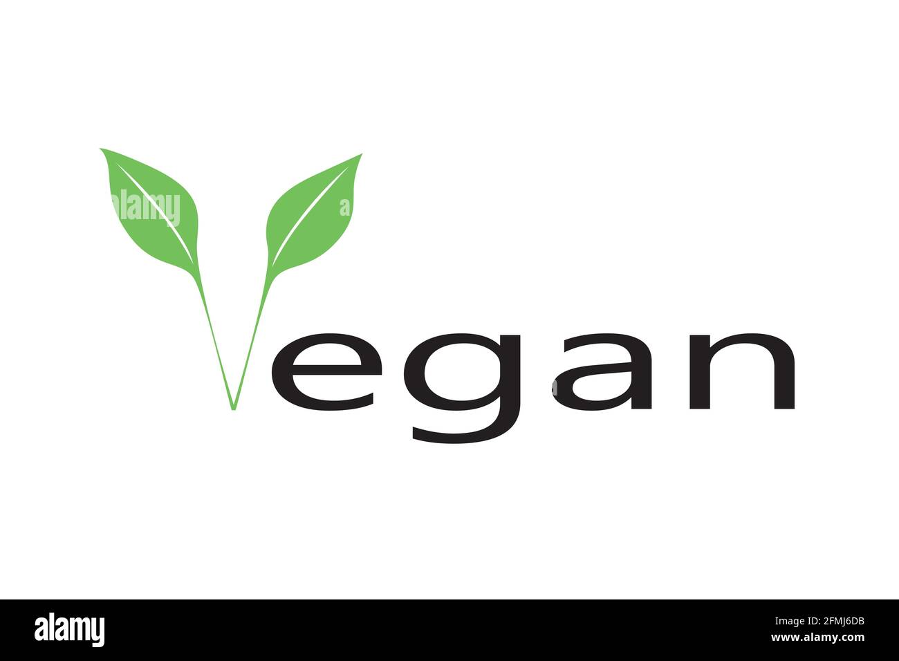 Vegan logo template design. Green leaf icon with text on white background. Stock Vector