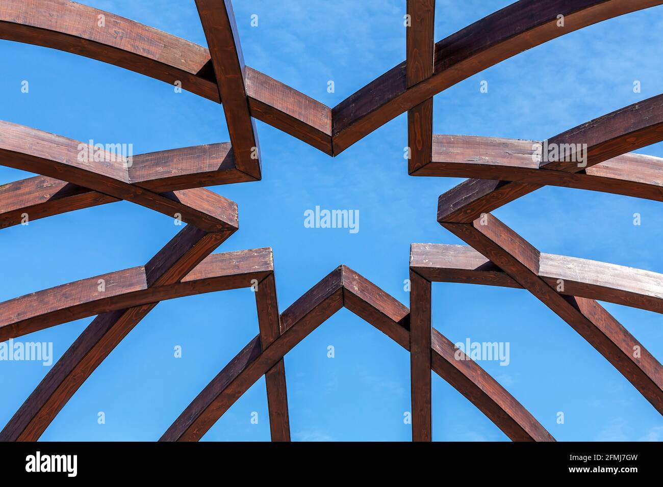 Star shaped wooden dome detail, in front of the Istanbul Museum for the History of Science and Technology in Islam, Gulhane Park - Istanbul Stock Photo
