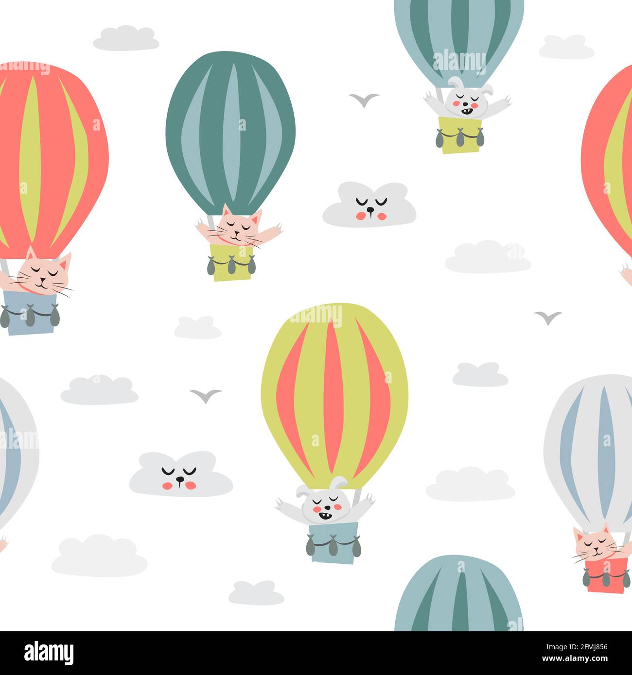 Childish seamless pattern with cute hot balloon Creative texture for fabric, textile Stock Vector