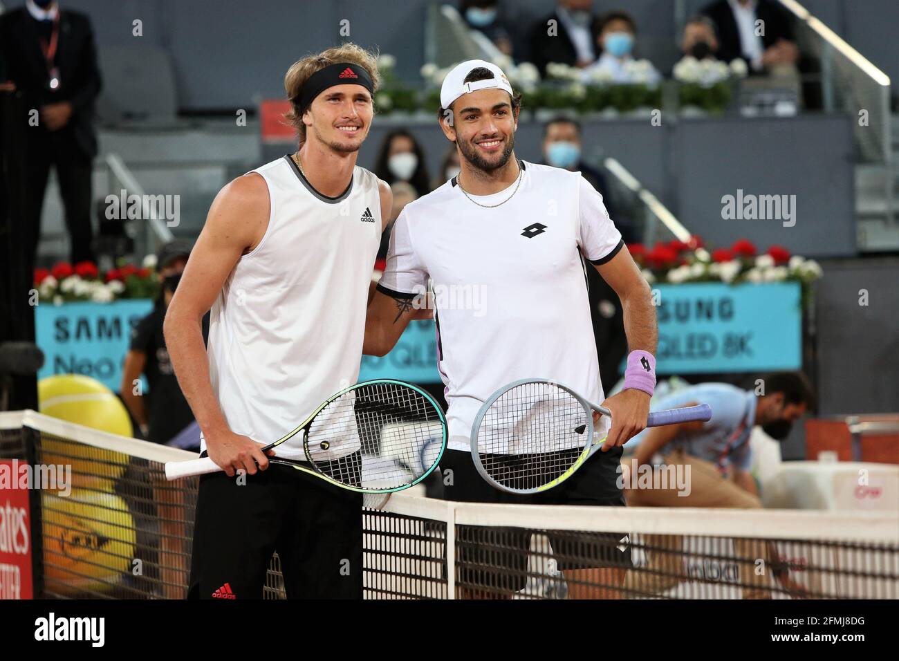 Alexander Zverev of Germany and Matteo Berrettini of Italy during the Men's  Singles Final match at the Mutua Madrid Open 2021, Masters 1000 tennis  tournament on May 9, 2021 at La Caja