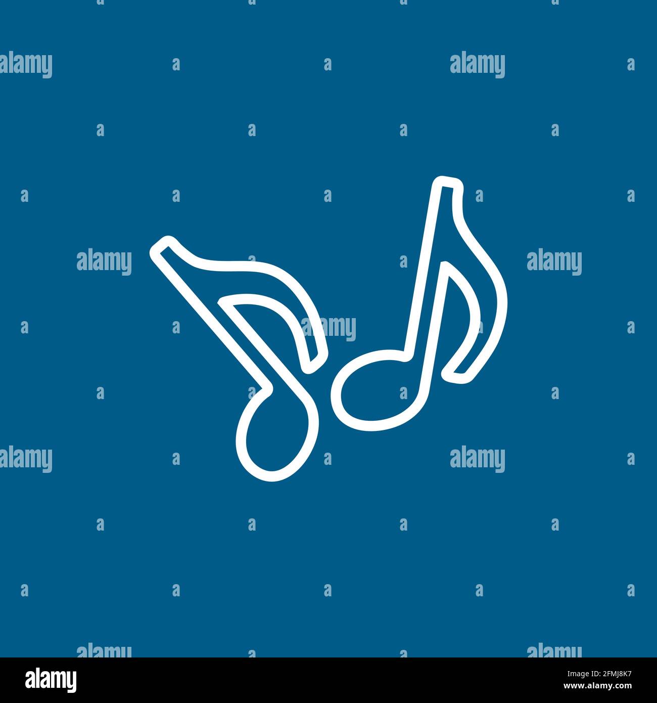 Music Note Line Icon On Blue Background. Blue Flat Style Vector ...
