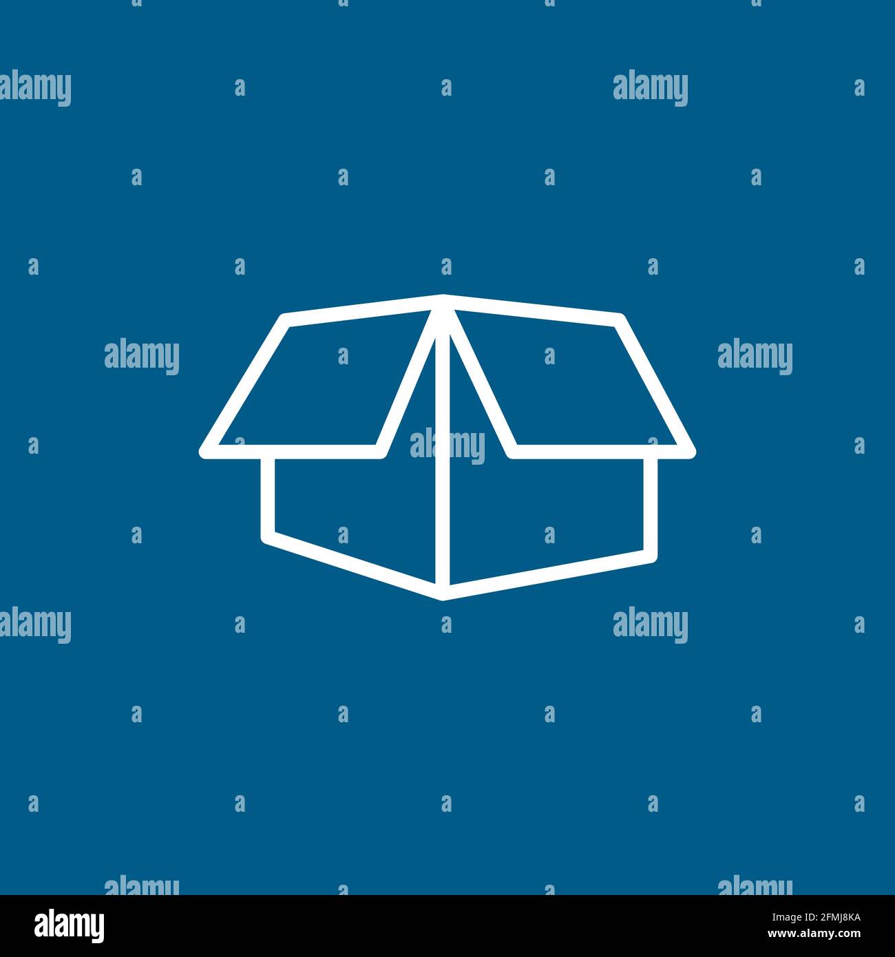 Open Box Line Icon On Blue Background. Blue Flat Style Vector Illustration. Stock Vector