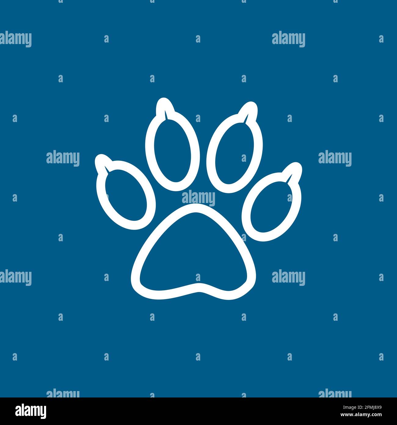 Paw Line Icon On Blue Background. Blue Flat Style Vector Illustration ...