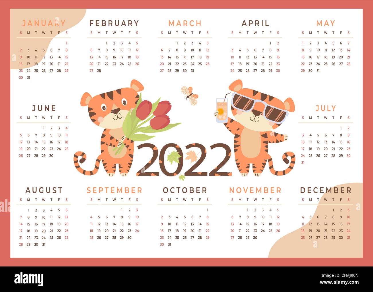 2022 Childrens Tiger Calendar 2022 With Cute Animals Tiger Symbol Of