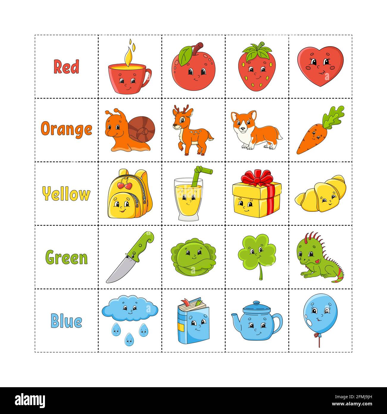 Learning colors for kids. Cut and play. Cute cartoon characters