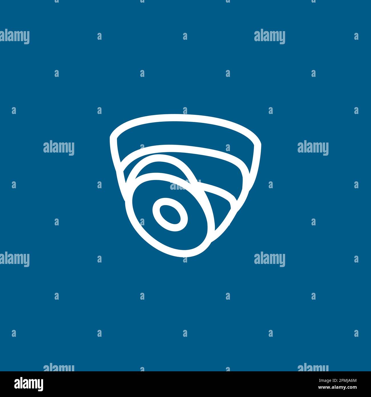 Security Camera Dome Line Icon On Blue Background. Blue Flat Style Vector Illustration. Stock Vector