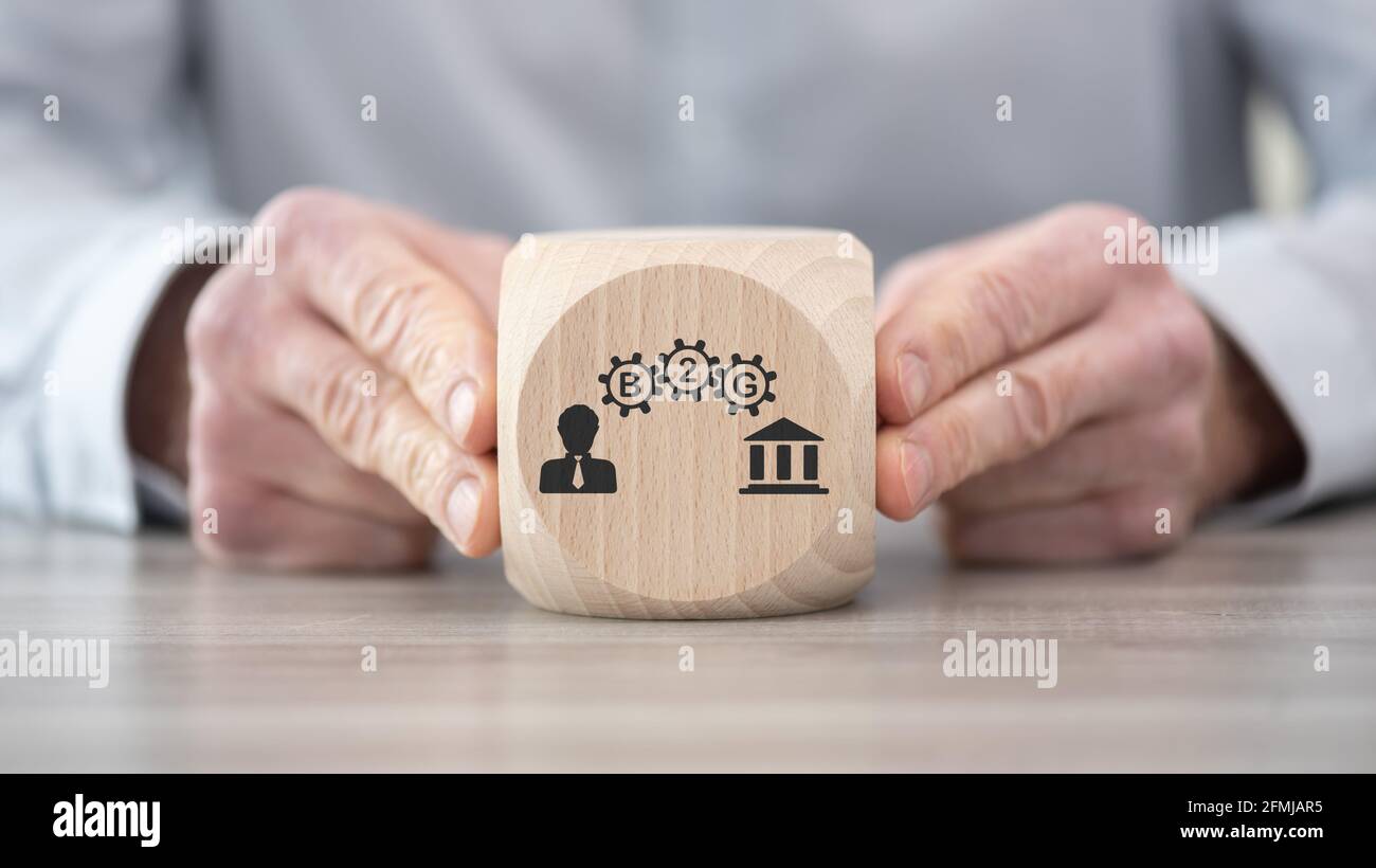 Wooden block with symbol of b2g concept Stock Photo - Alamy