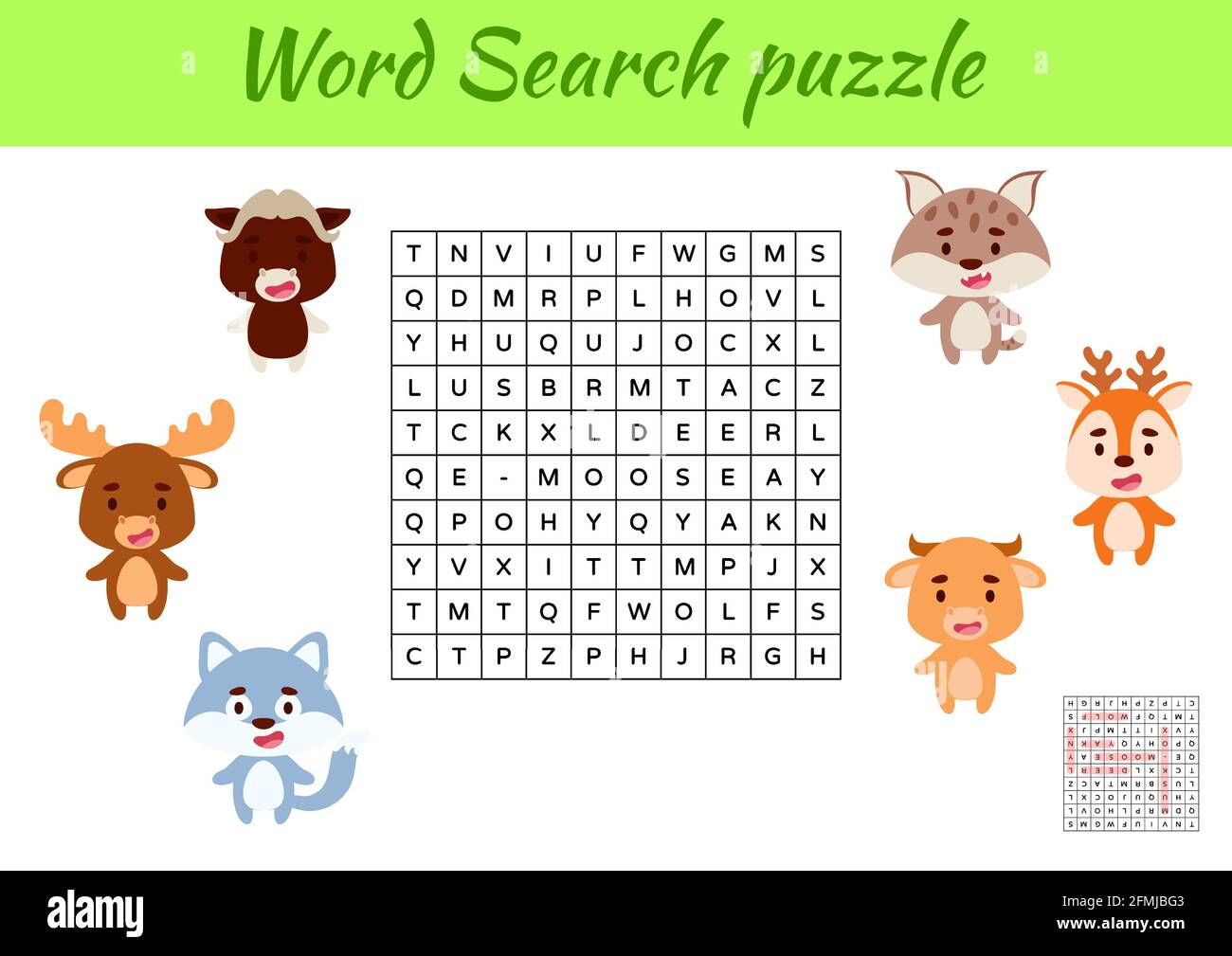 game template word search puzzle of animals for children with pictures kids activity worksheet printable version educational game for study english stock vector image art alamy