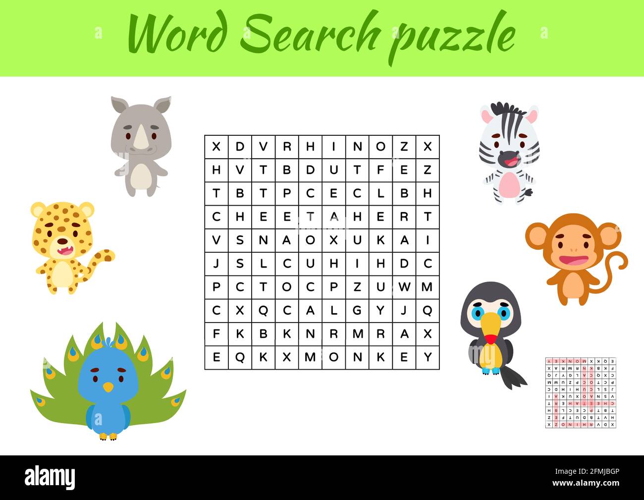 Game template word search puzzle of animals for children with pictures.  Kids activity worksheet printable version. Educational game for study  English Stock Vector Image & Art - Alamy
