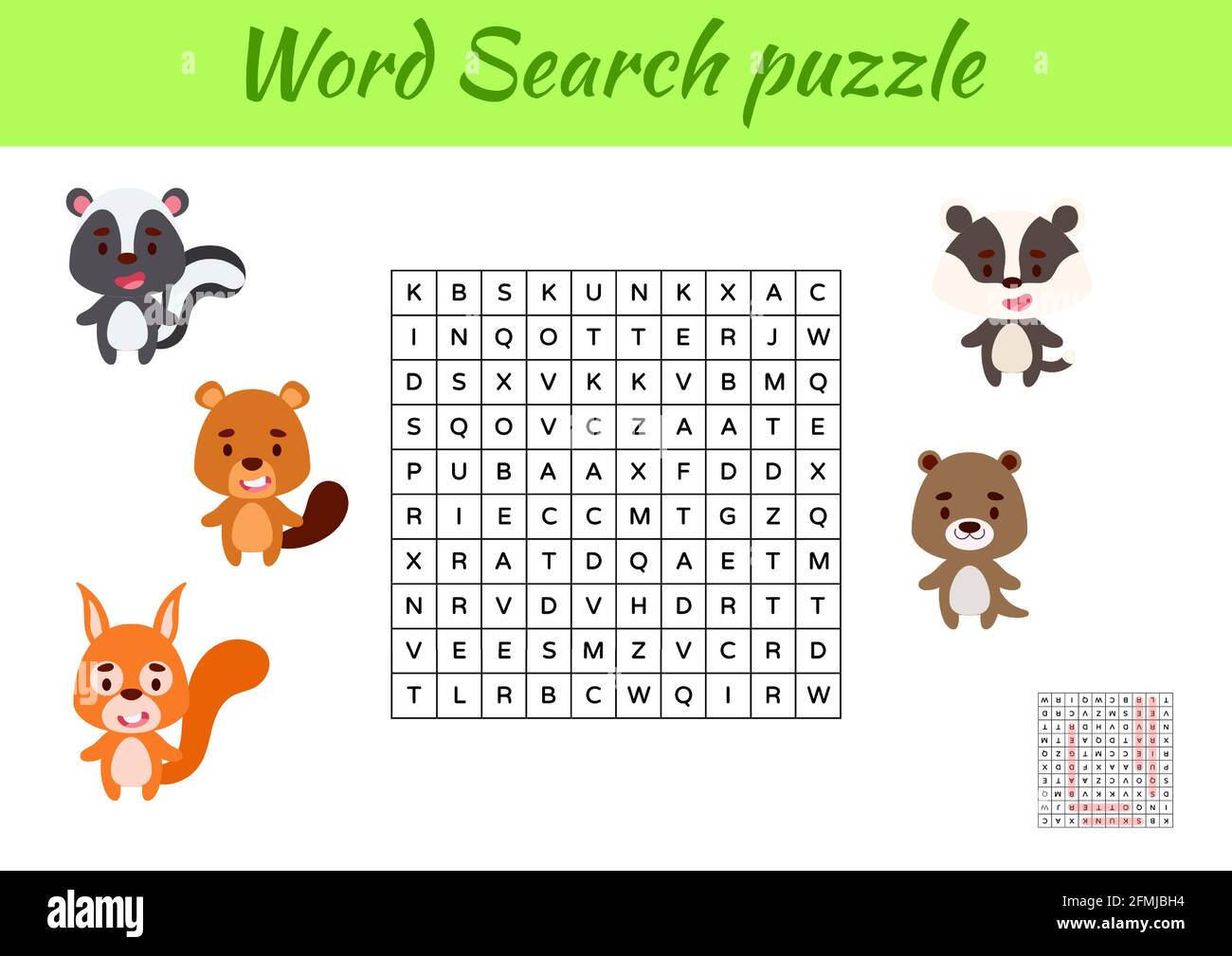 game template word search puzzle of animals for children with pictures kids activity worksheet printable version educational game for study english stock vector image art alamy