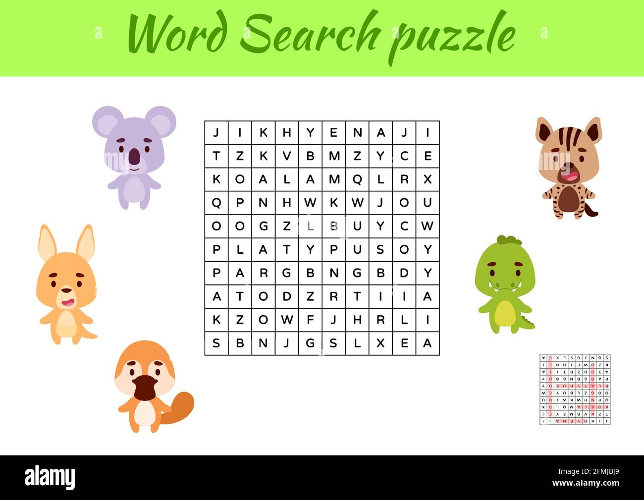 game template word search puzzle of animals for children with pictures kids activity worksheet printable version educational game for study english stock vector image art alamy