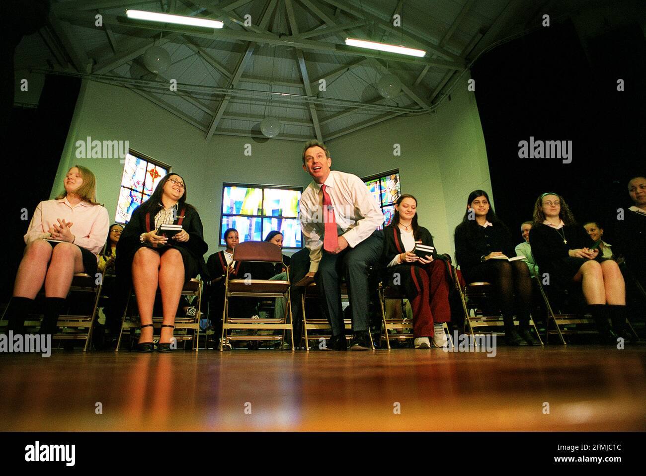 Tony Blair after announcing the Election May 2001 at St Oafs and St Saviours School in South London Stock Photo