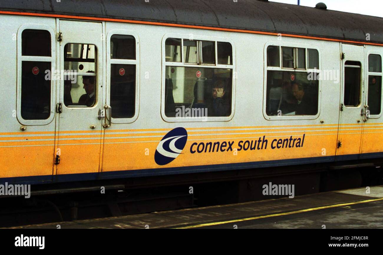 Connex South Central train October 2000 through Clapham Junction on the day it was anounced  CONNEX had lost their franchise to run the rail service Stock Photo