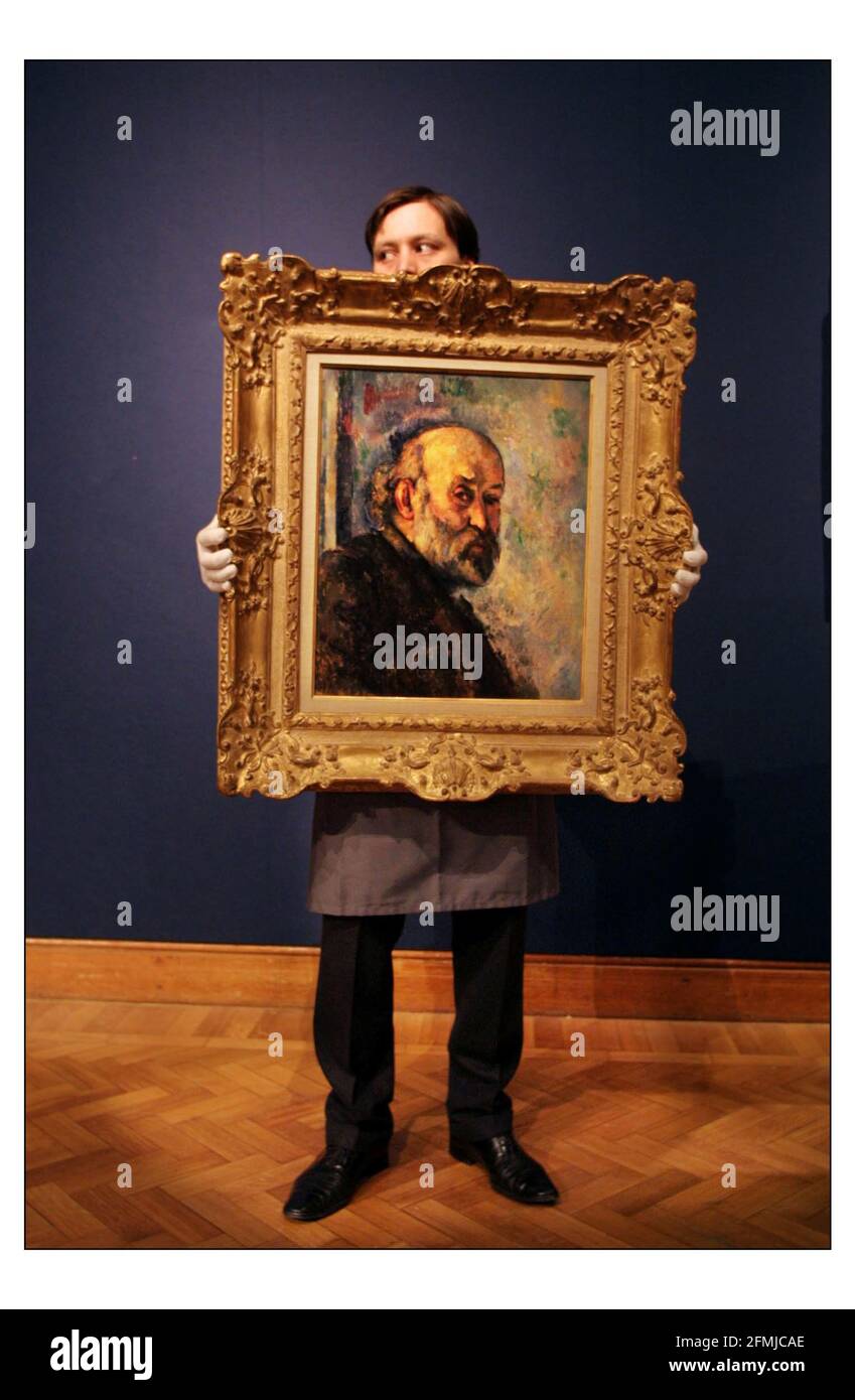 Rare Paul Cezanne self portrait, 'Portrait de Paul Cezanne, circa 1895, valued at $15-20 million to be sold at Christies New York on the 7th May 2003. preview viewing at Christies, King st, London. pic David Sandison 4/4/2003 Stock Photo