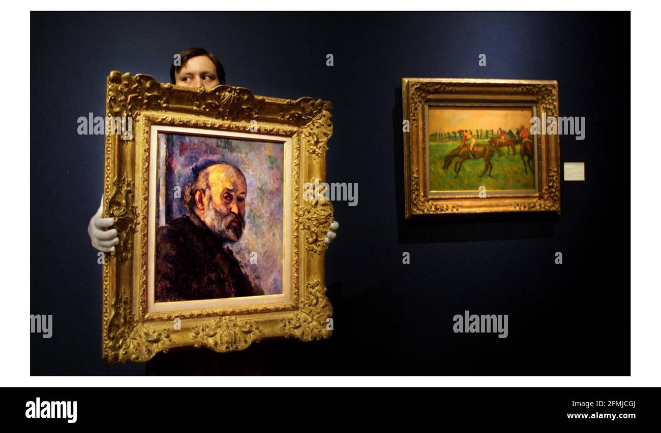 Rare Paul Cezanne self portrait, 'Portrait de Paul Cezanne, circa 1895, valued at $15-20 million to be sold at Christies New York on the 7th May 2003. preview viewing at Christies, King st, London. pic David Sandison 4/4/2003 Stock Photo