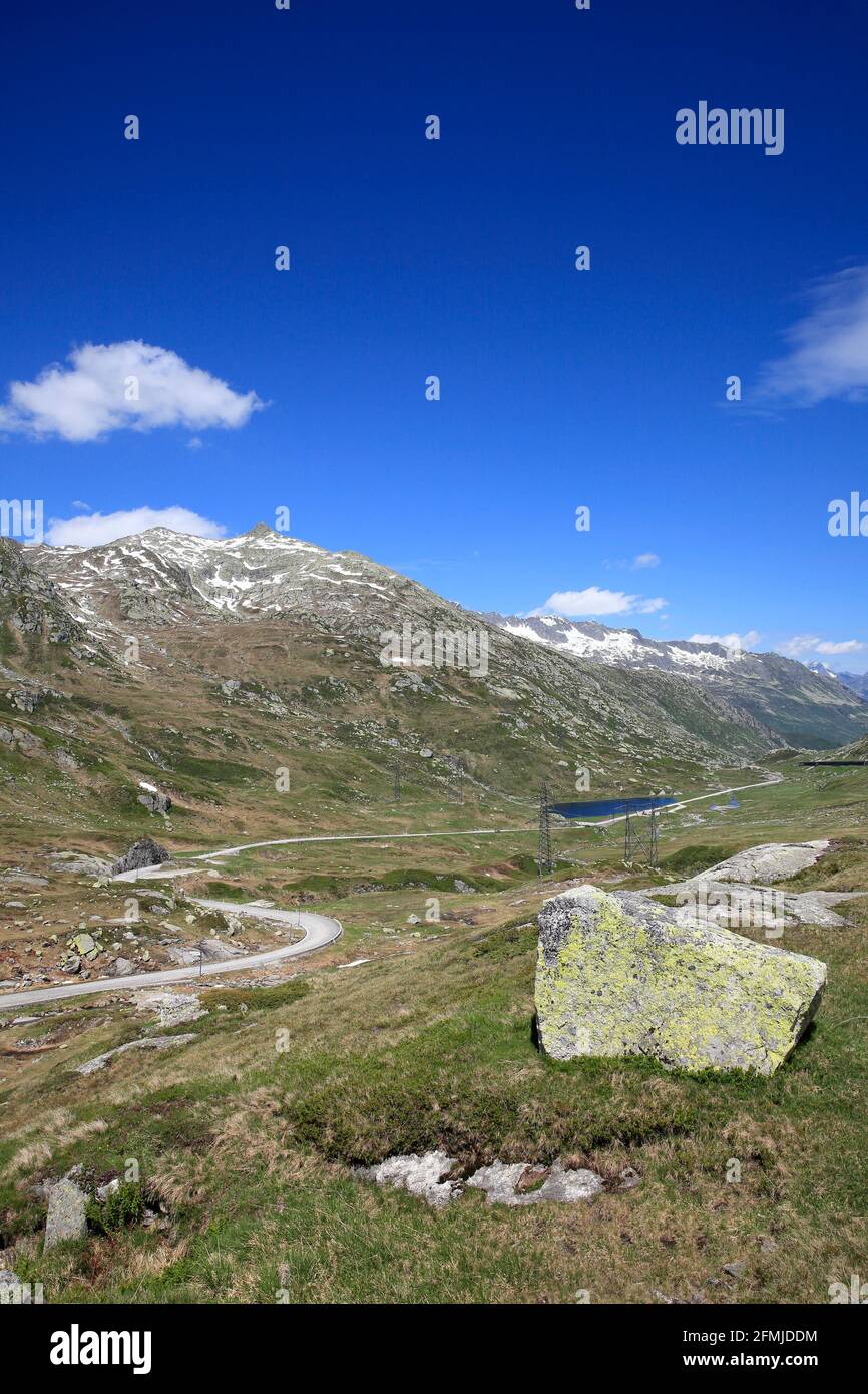 Old Gotthard alpine pass road in the swiss alps, Switzerland Stock Photo