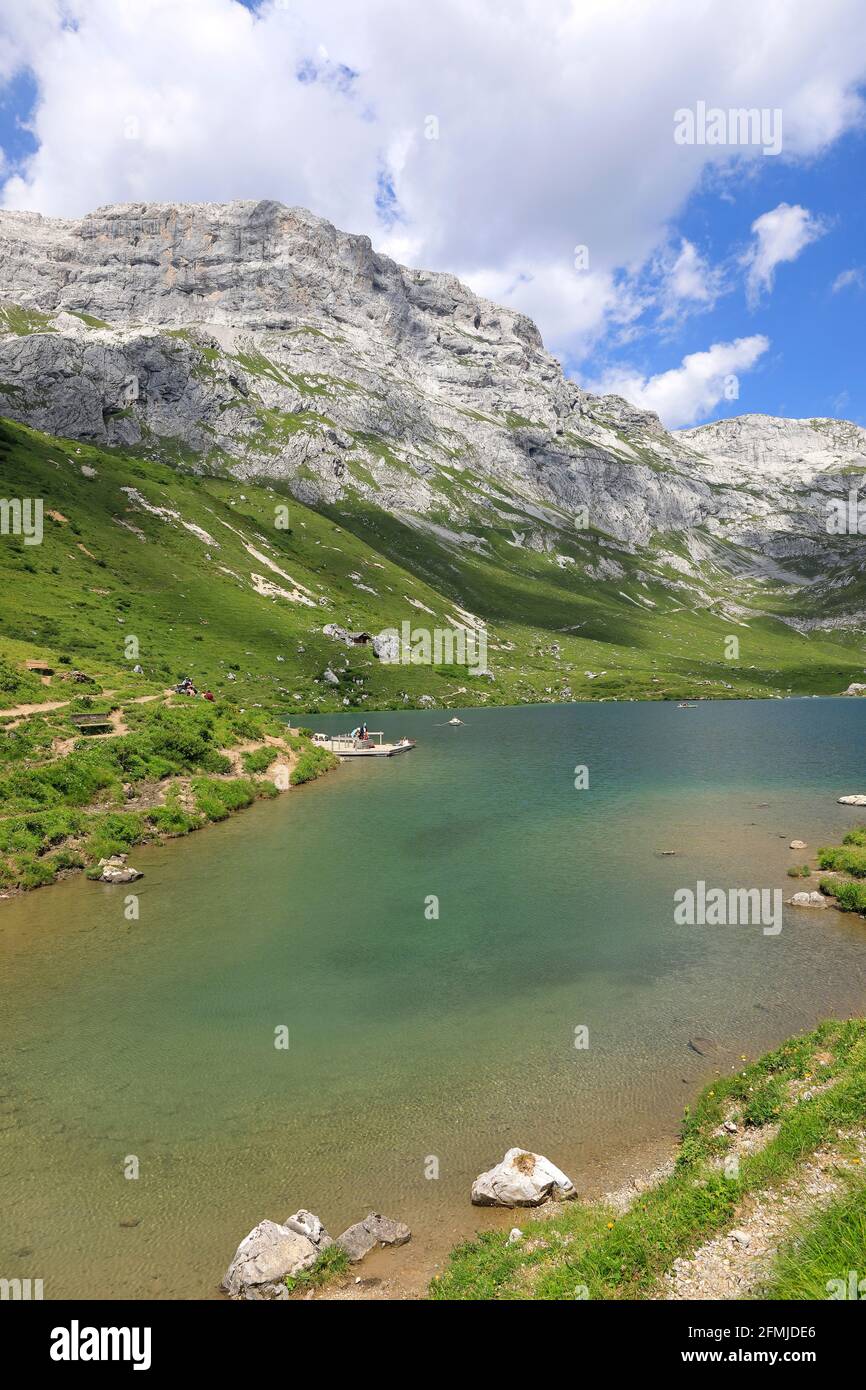 Partnunsee alpine lake near Sankt Antönien in the swiss alps, Grisons, Switzerland 2020 Stock Photo