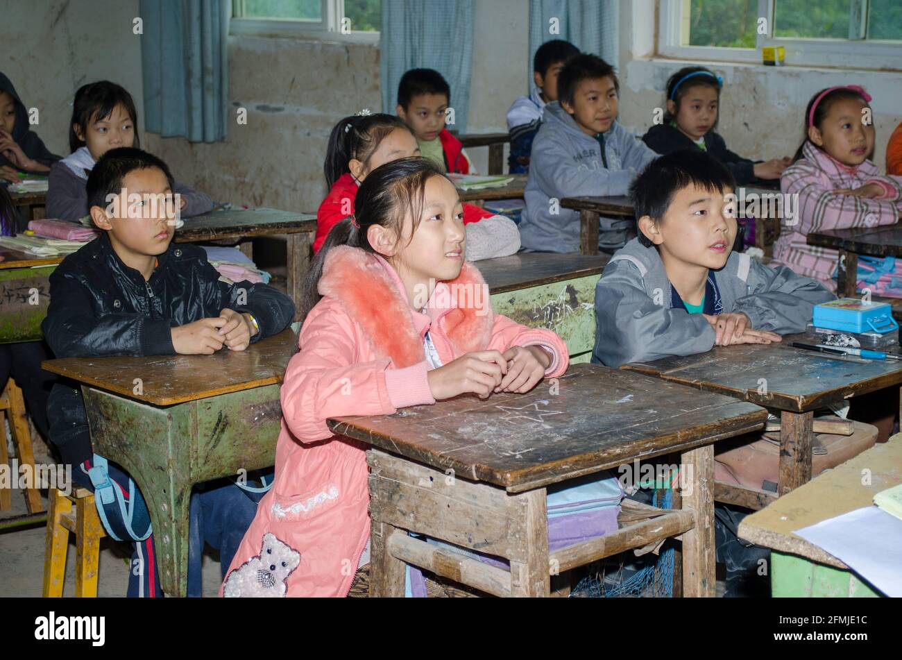 This rural school was destroyed during the 2008 Sichuan earthquake. My school, YCIS, raised funds to help rebuild the school. Stock Photo