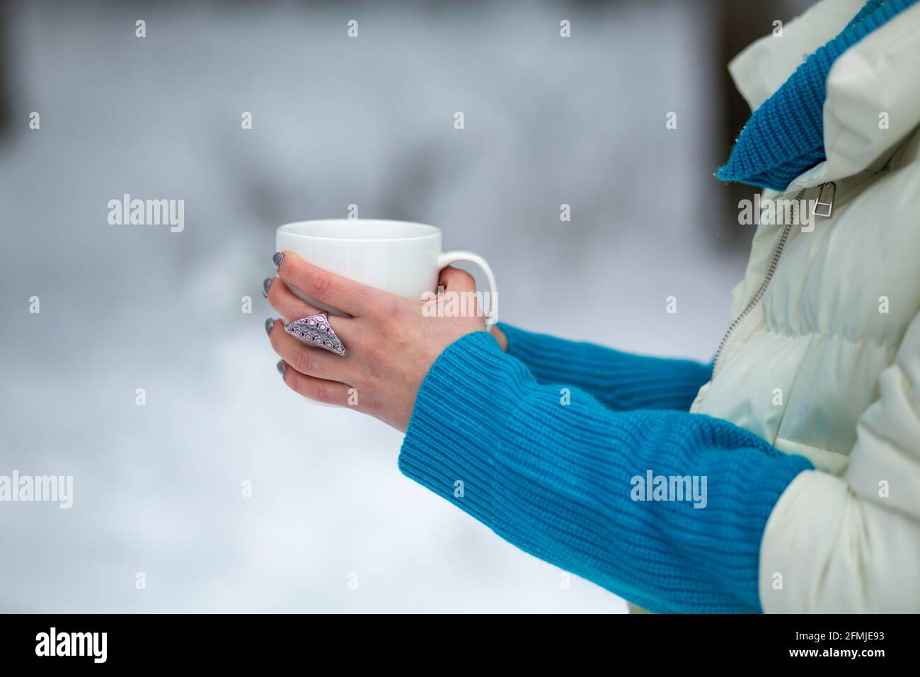 Mug and thermos of hot chocolate on a cold winter day Stock Photo - Alamy