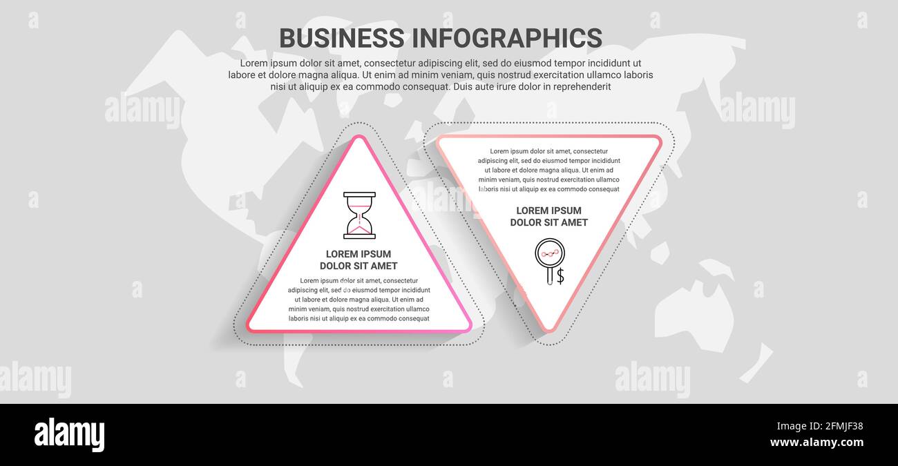 Vector infographics from triangles. 2 step timeline concept for chart, data, website, diagram, presentations and business. Stock Vector