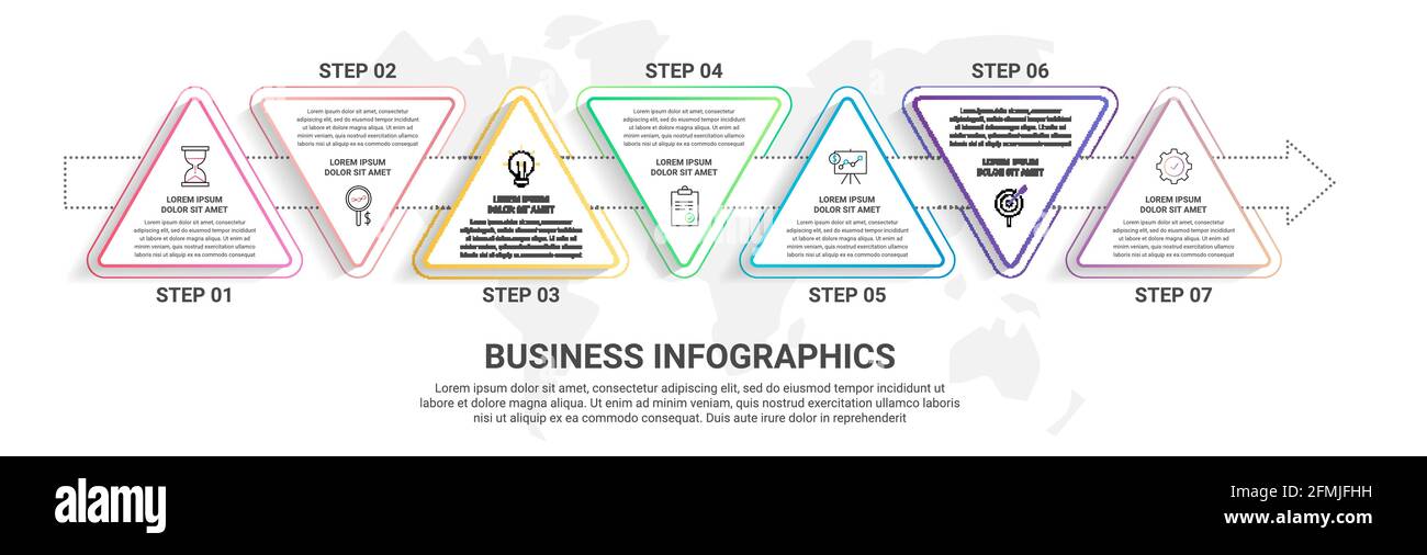 Vector 7 step infographics from triangles with arrows. Timeline concept ...