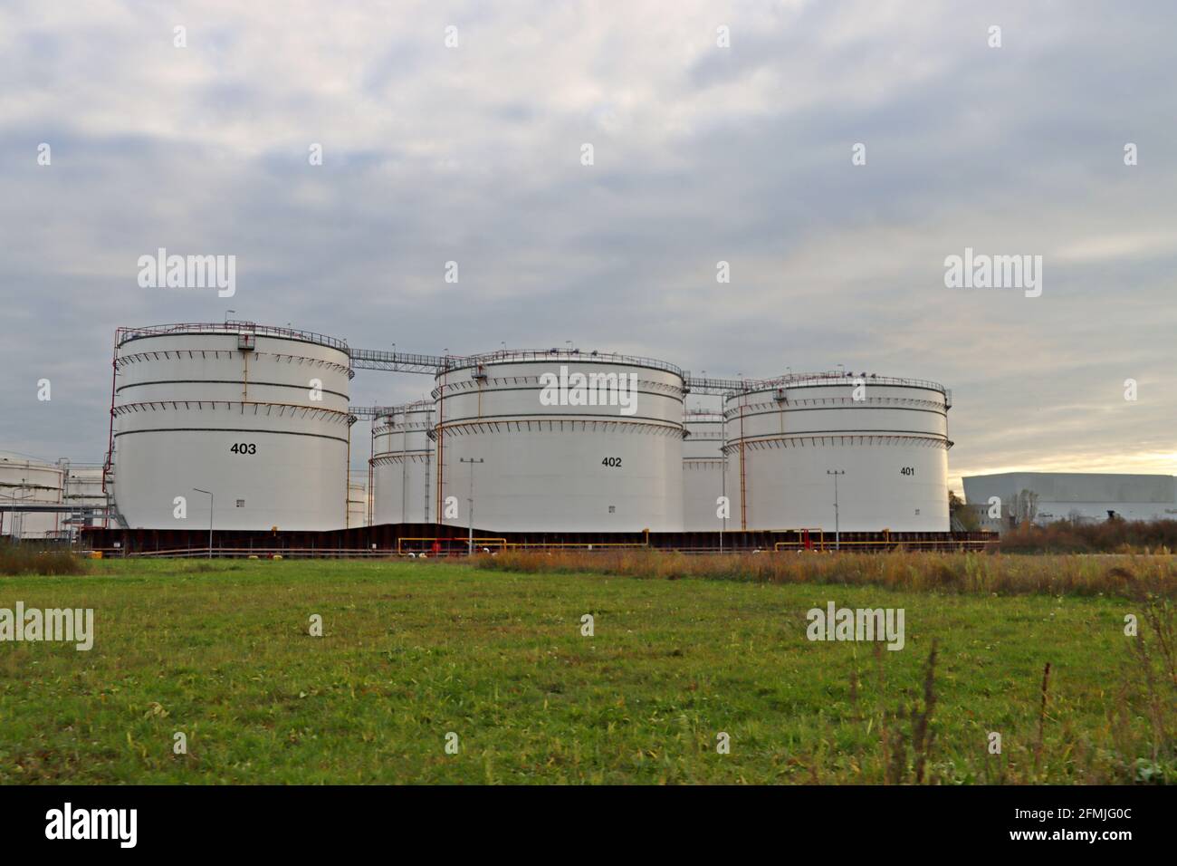 Storage tanks for crude oil and fuel in the Europoort harbor in the port of Rotterdam Stock Photo