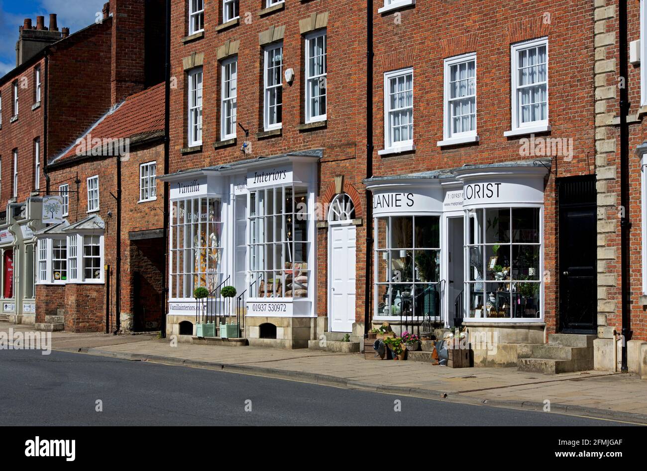 Shops on Bridge Street, Tadcaster, North Yorkshire, England UK Stock