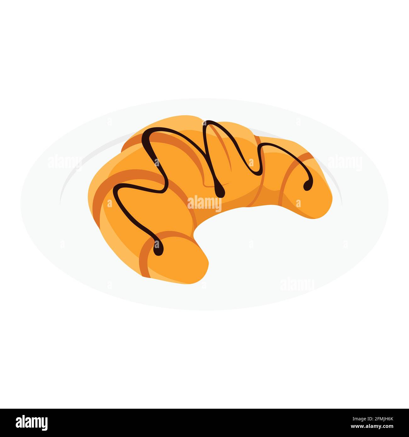 Chocolate croissant on plate isolated on white background. Isometric view. Vector Stock Vector