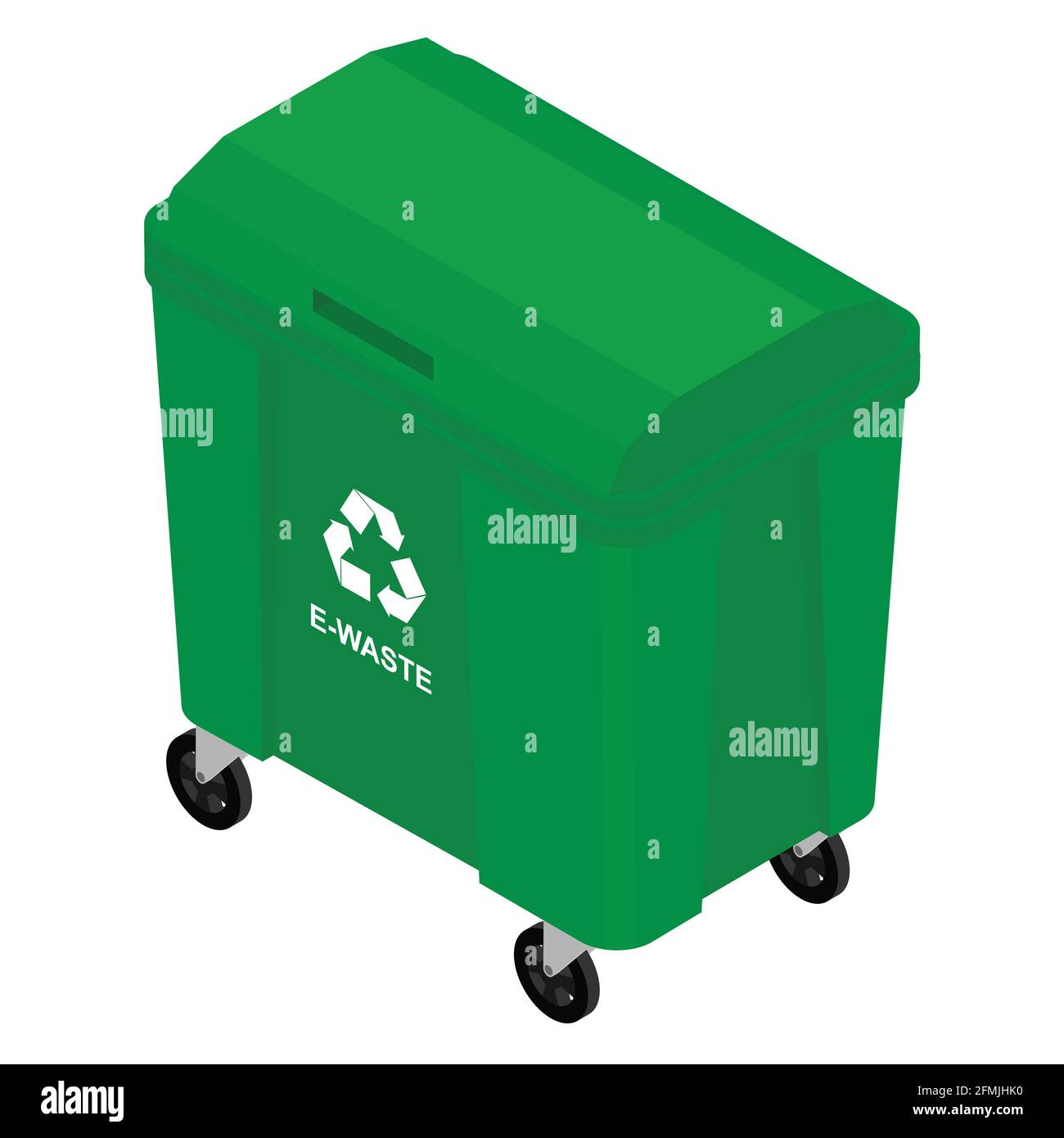 Electronic waste green recycling can, bin for electrical devices. Recycling garbage separation. Sorted electronic garbage vector icon. E-waste Stock Vector