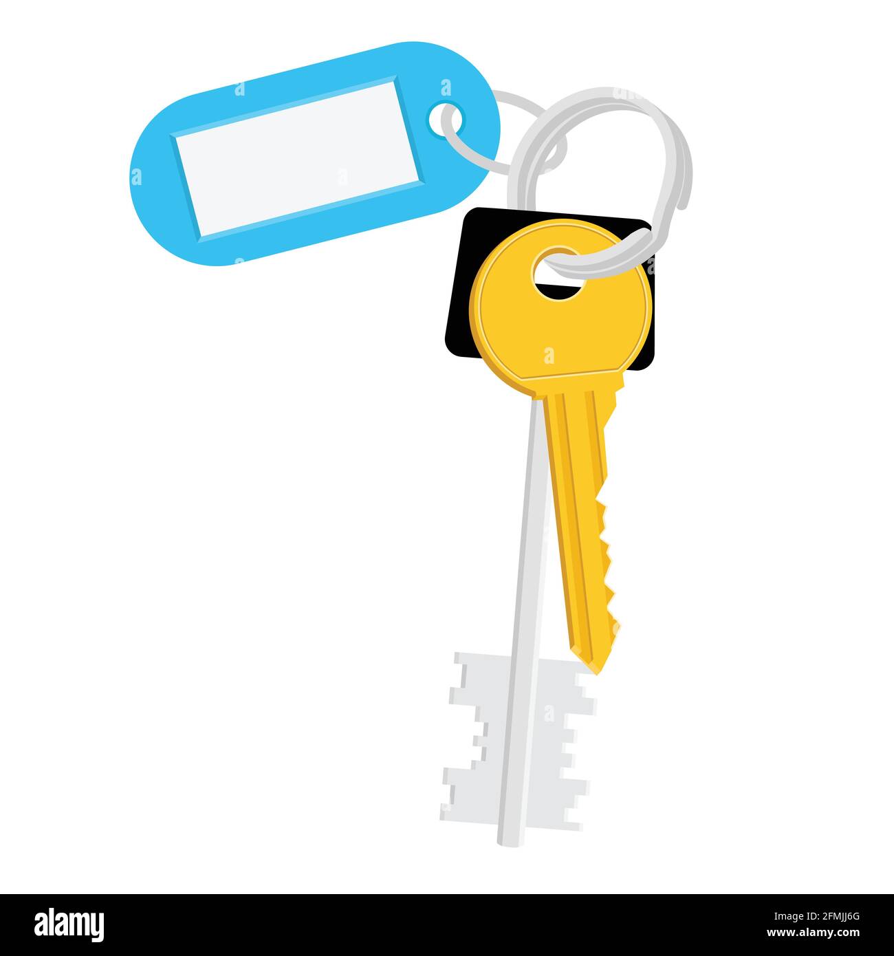 Vector illustration blank blue tag and keys. Bunch of keys with ...