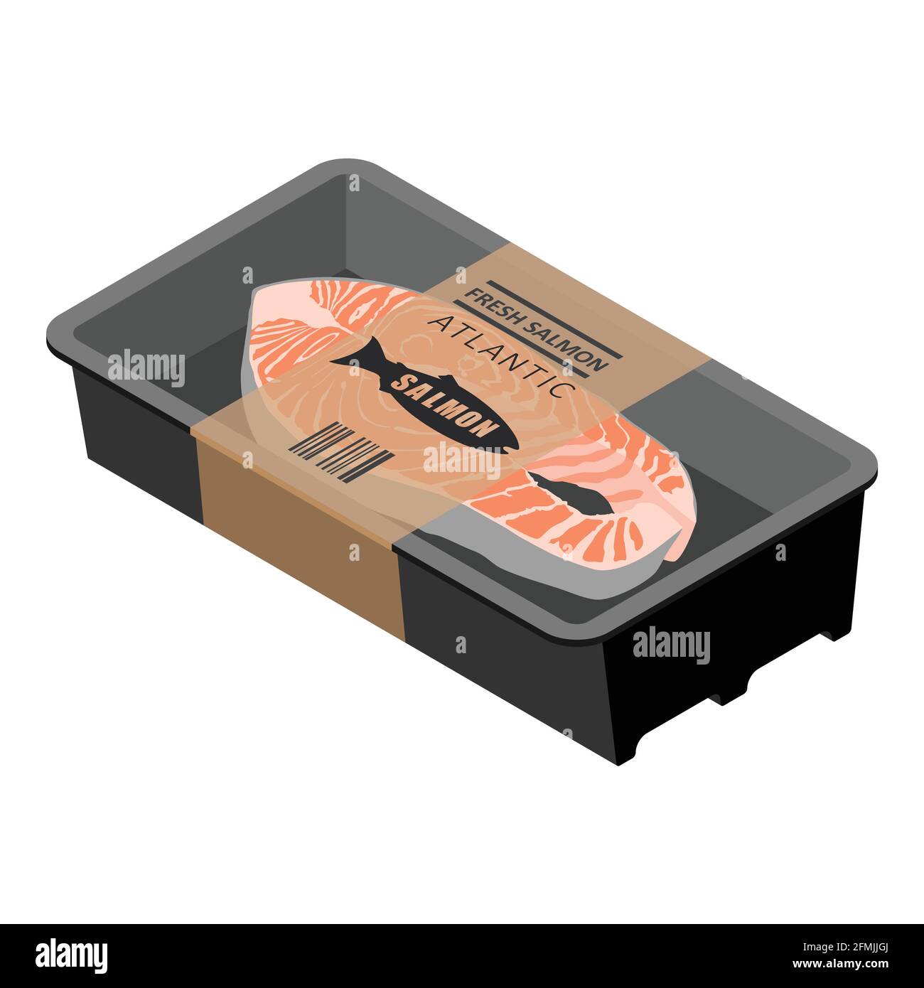 Raw fresh salmon fish steak food packing design. Isolated on white ...