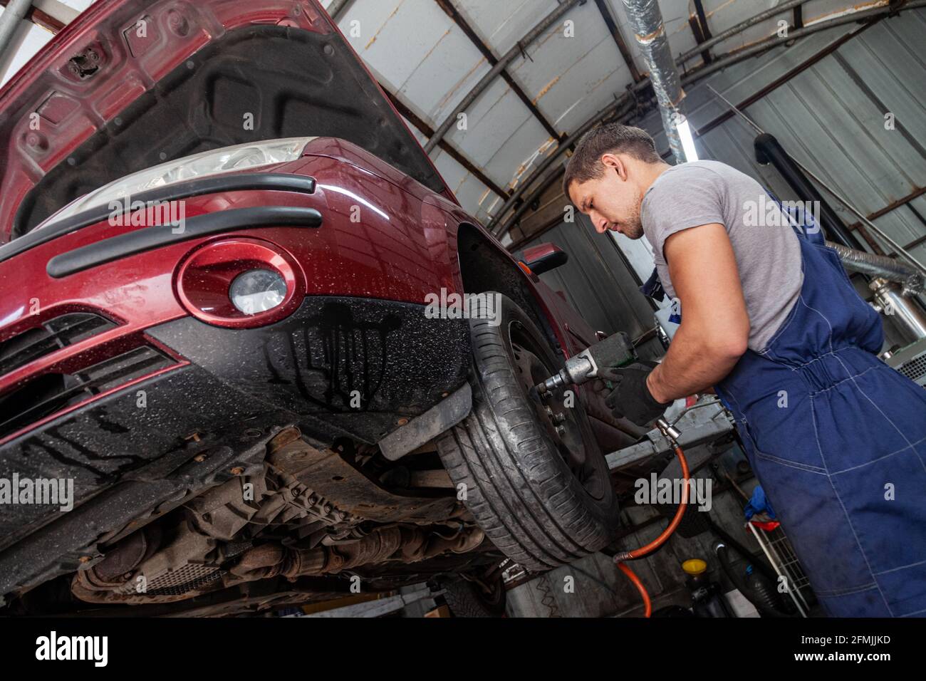 Wheel Technician Repair Auto Service Mechanic Vehicle Stock Photo