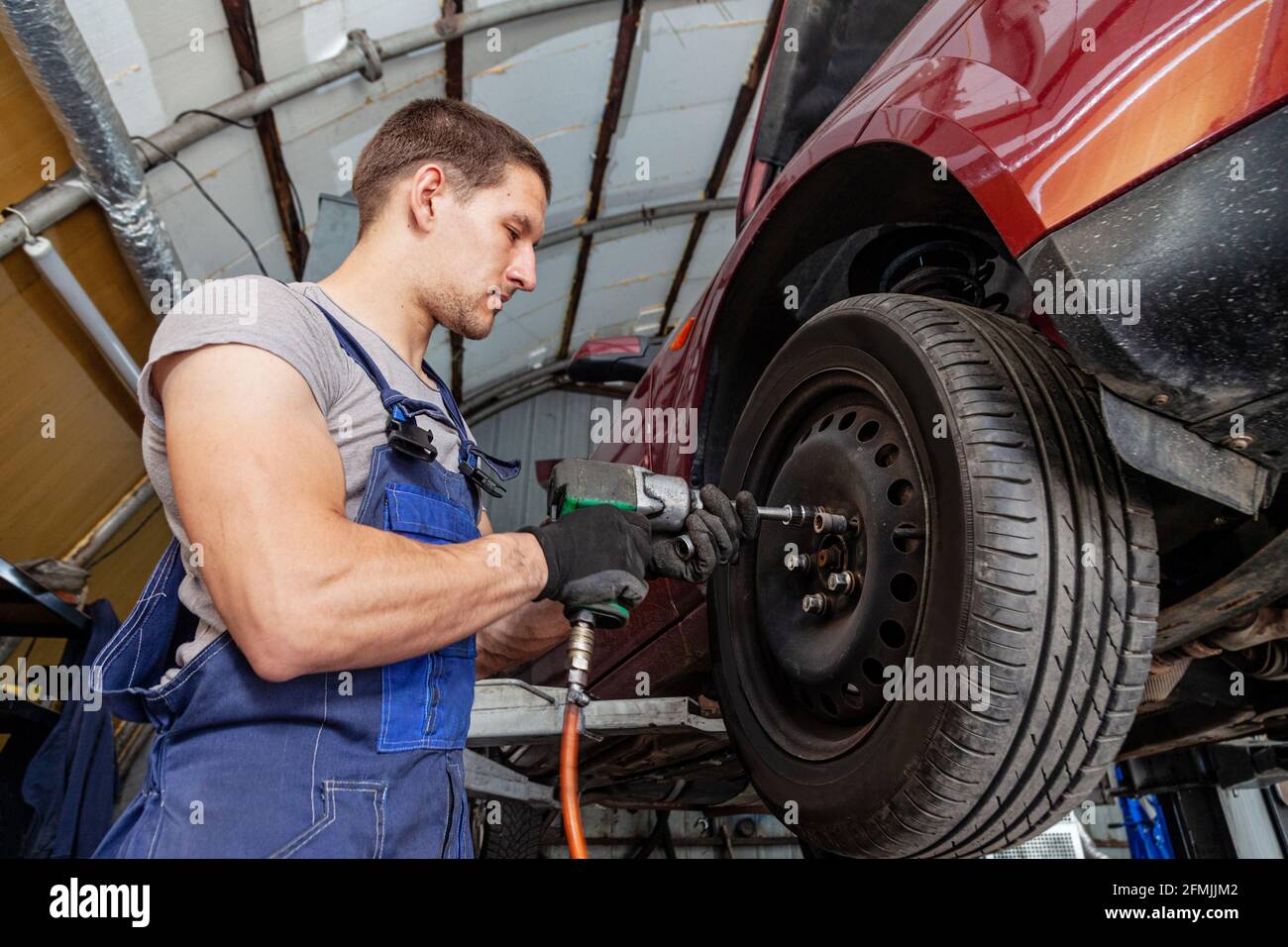 Wheel Technician Repair Auto Service Mechanic Vehicle Stock Photo