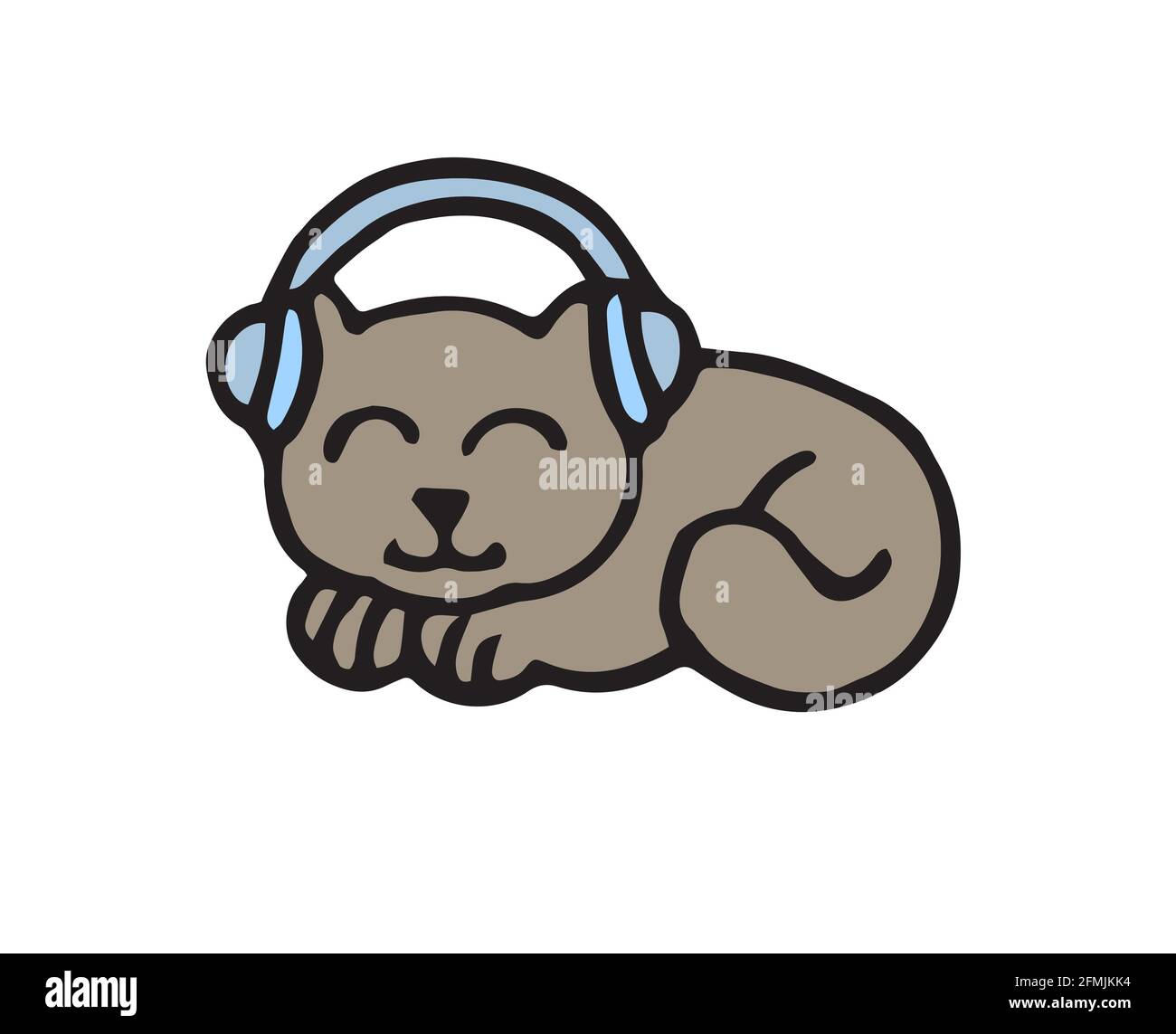 Cheerful funny cat. illustration. Listening to music. Cartoon sketch style.  Hand outline drawing Kitty animal. vector Stock Vector Image & Art - Alamy