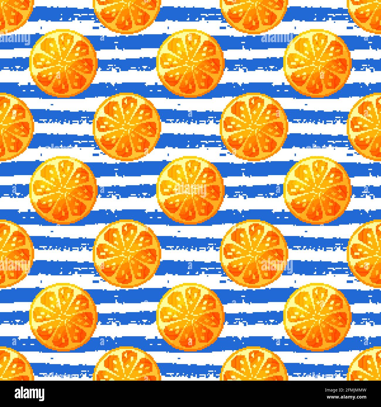 Seamless pattern with orange slices. Striped vector background with citrus fruit. Stock Vector