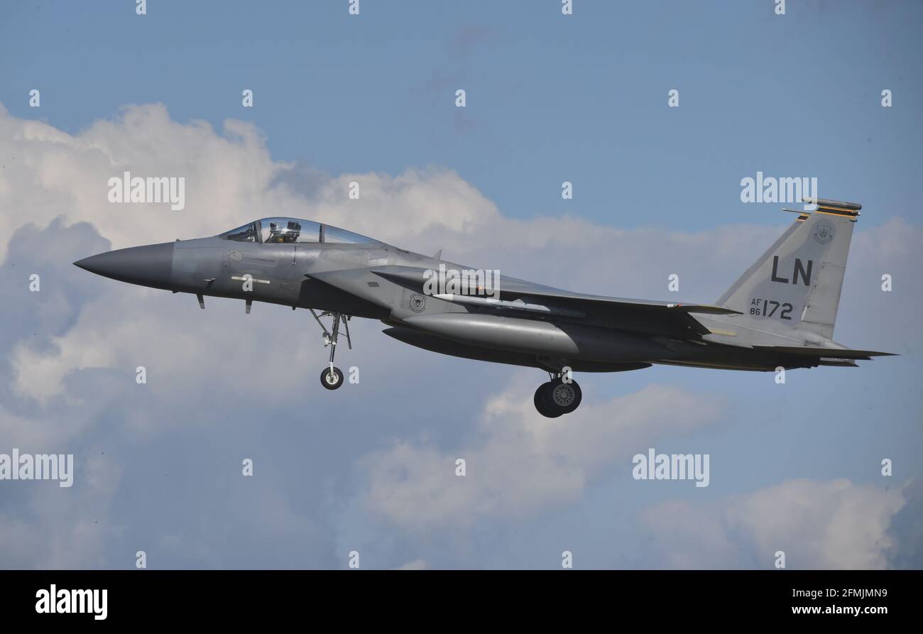 F 15 Eagle on landing approach at Lakenheath Stock Photo